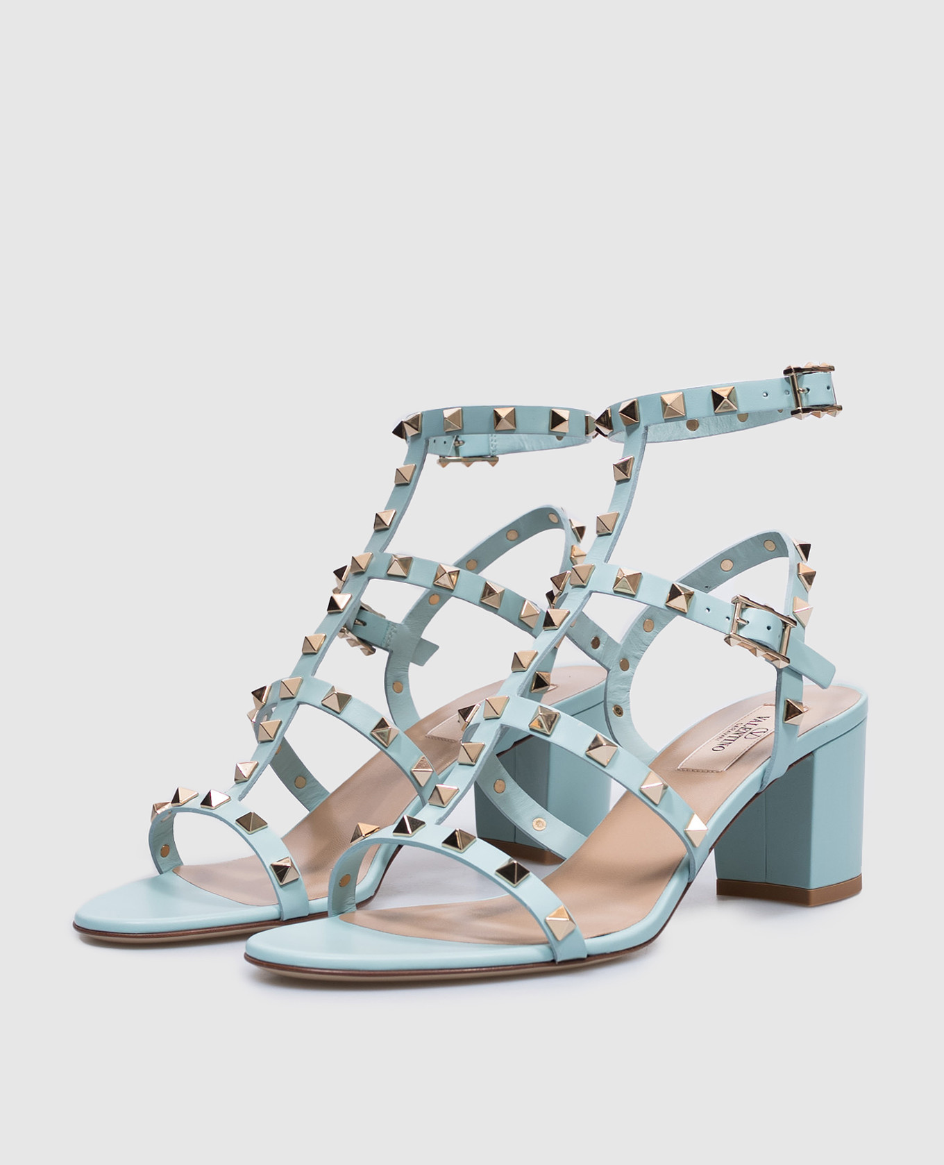 

Green leather Rockstud pyramid sandals Valentino, Light blue