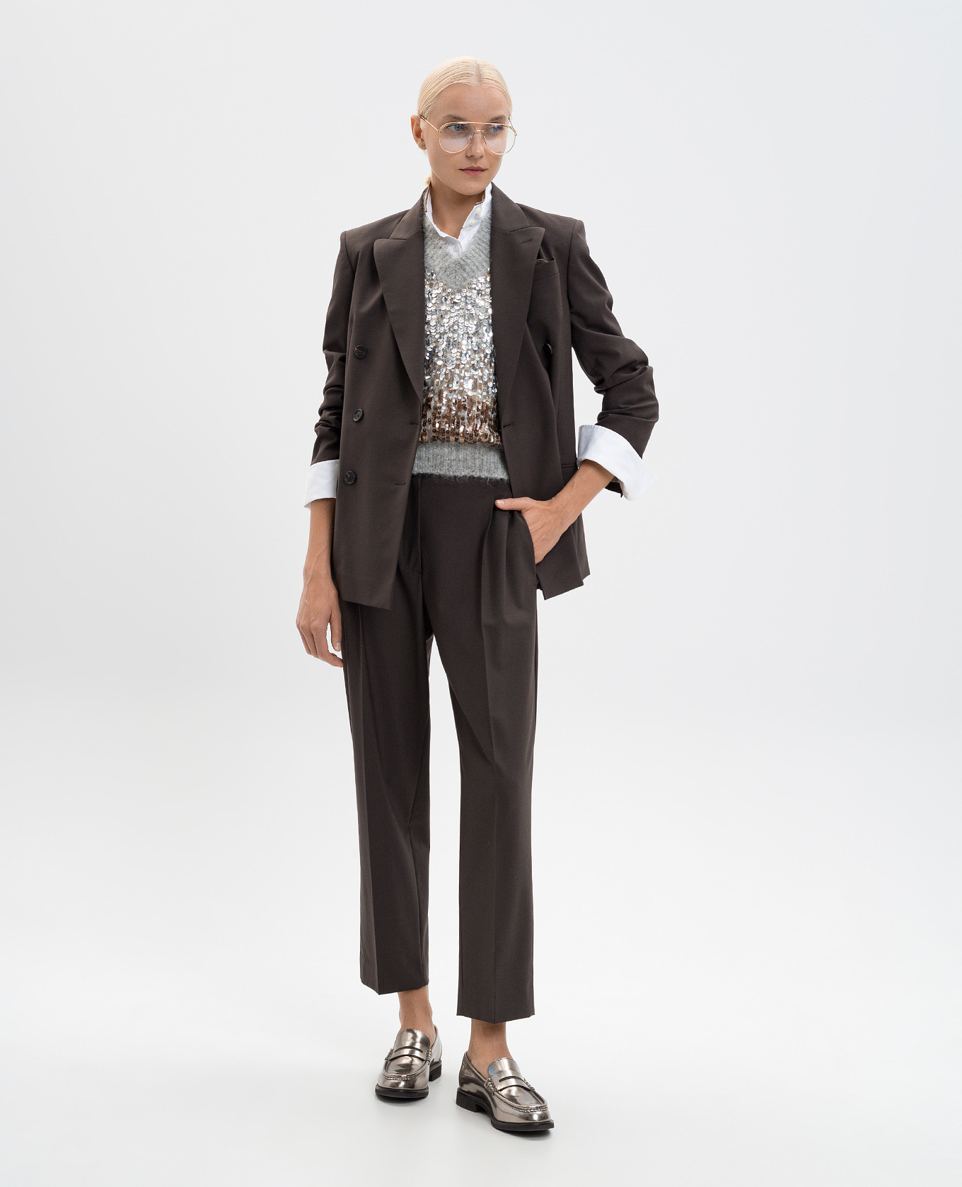 

Brown double-breasted jacket with wool Brunello Cucinelli