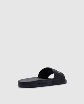 Stefano Ricci Blue leather flip flops with metallic logo UG31G761VD