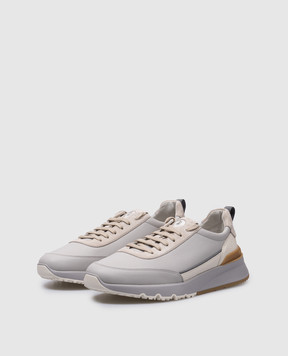 Brunello Cucinelli Gray leather sneakers with logo MZULSCO278