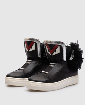 Fendi Children's black leather high-tops JMR1023335