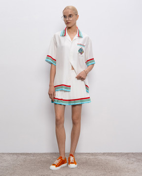 Casablanca Casa Way World Series White Silk Pleated Skirt WS25SK03202