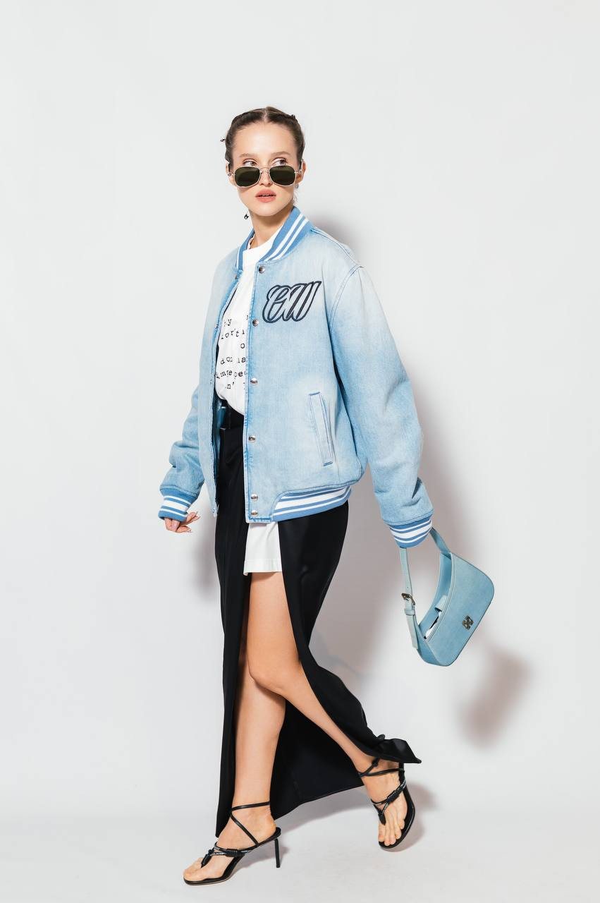 Blue denim bomber jacket with logo embroidery Off-White 6