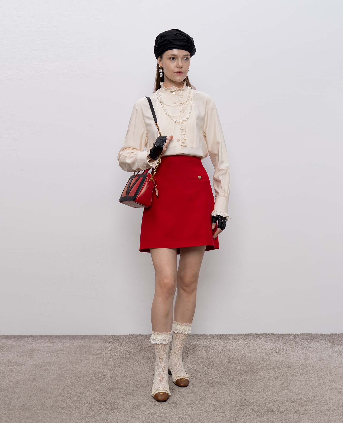

Red wool and silk mini skirt Valentino