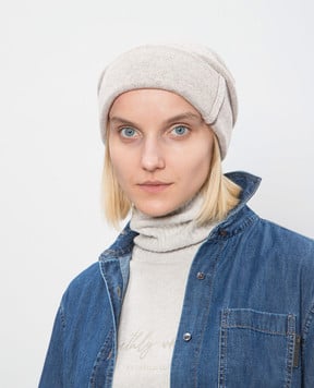 Brunello Cucinelli Gray melange cashmere hat with monil chain M12163199