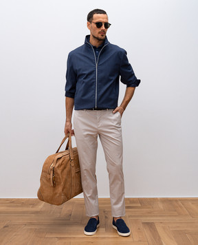 Brunello Cucinelli Blue polo with linen M2L00315
