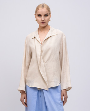Twinset Beige linen blouse with emblem 251TF2017