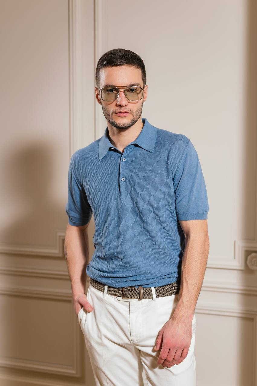 

Blue polo shirt with pattern Kiton, Light blue