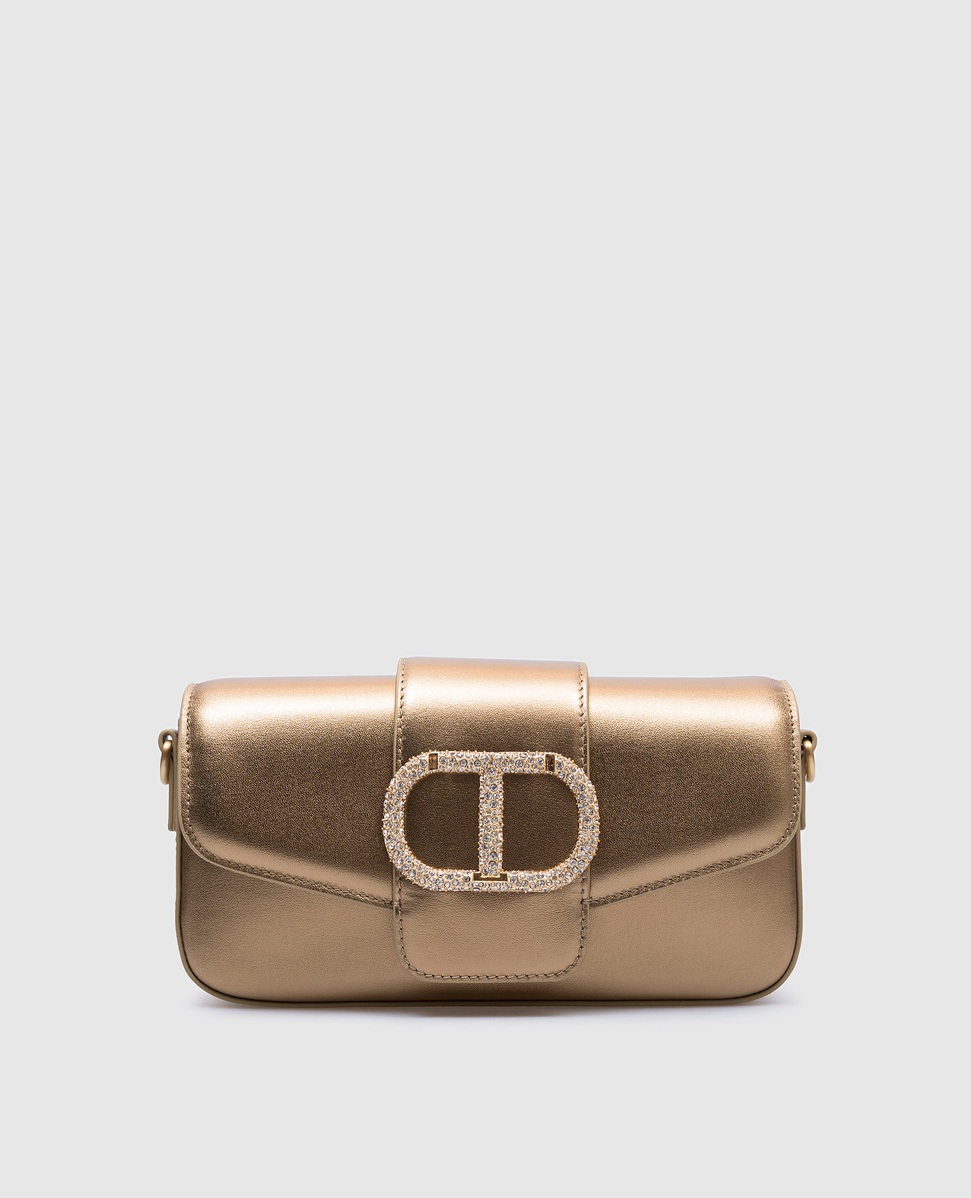 

Gold leather crossbody bag with Oval T logo and crystals Twinset, Golden