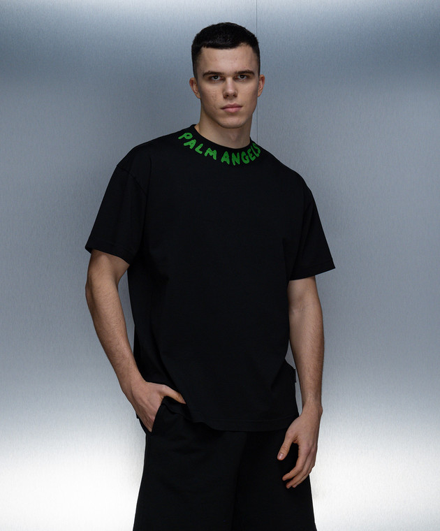 Palm Angels - T-shirt nera con stampa logo PMAA072S24JER002