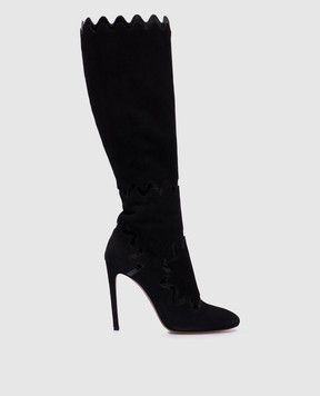Alaia Black suede boots with patent inserts 6H3W146CC96