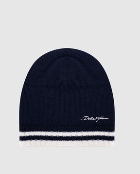 Dolce&Gabbana Children's blue cap made of wool with logo embroidery LBKHA7JCVW0