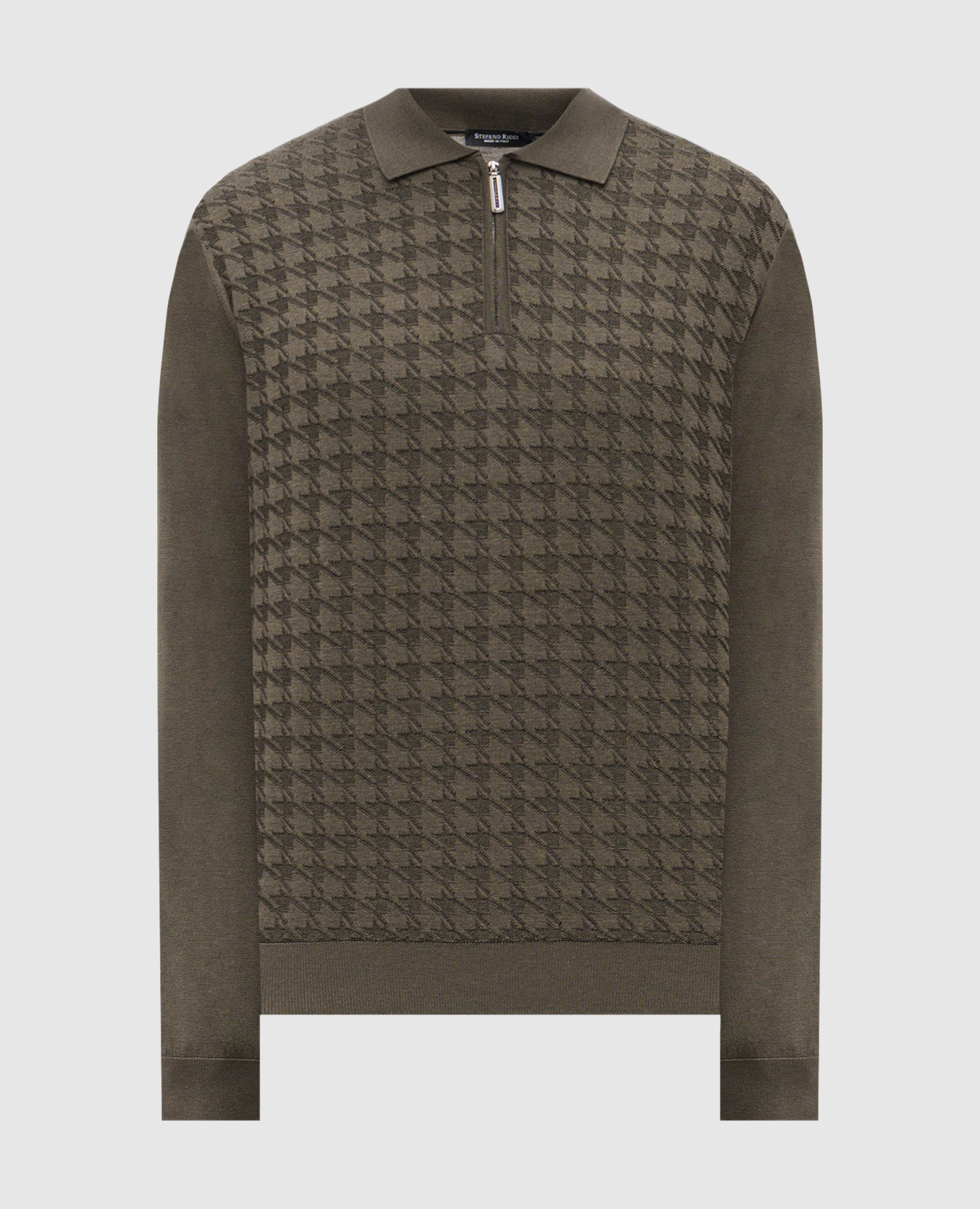 

Khaki wool, silk and cashmere patterned polo shirt Stefano Ricci