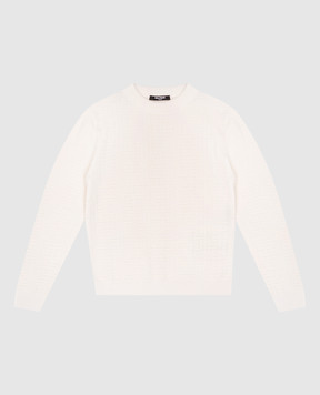 Balmain Children's beige wool sweater with monogram pattern BX9P30W0012810