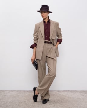 Brunello Cucinelli Beige double-breasted striped wool jacket MB1467267P