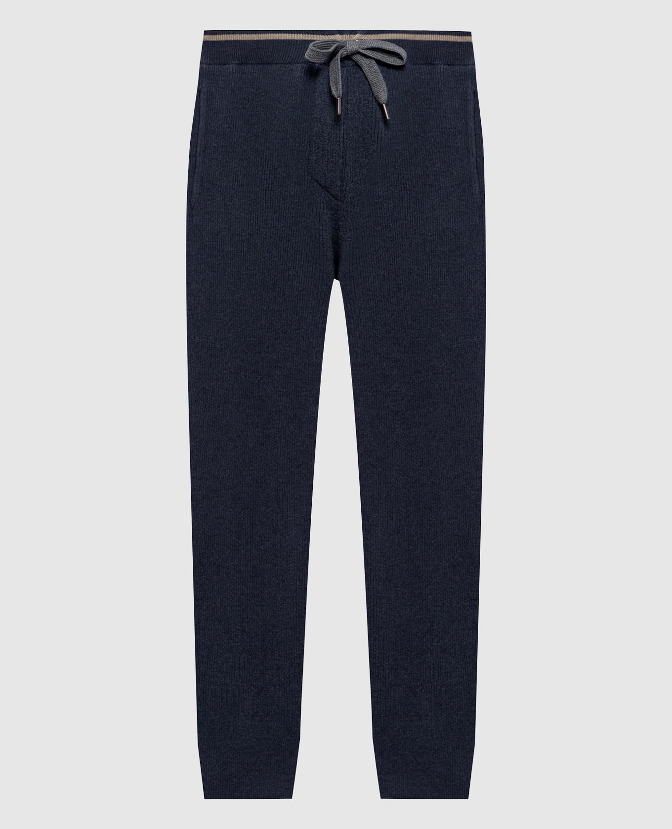 Blue ribbed wool, cashmere and silk trousers Brunello Cucinelli