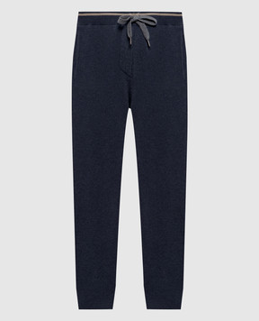 Brunello Cucinelli Blue ribbed wool, cashmere and silk trousers M16222799