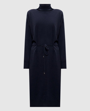 Peserico Blue wool, silk and cashmere dress with monil chain S92251F1209018