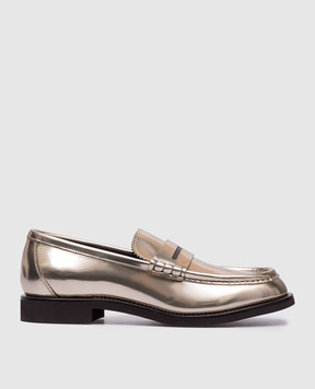 Brunello Cucinelli Gold leather loafers with monil chain MZSPG2741
