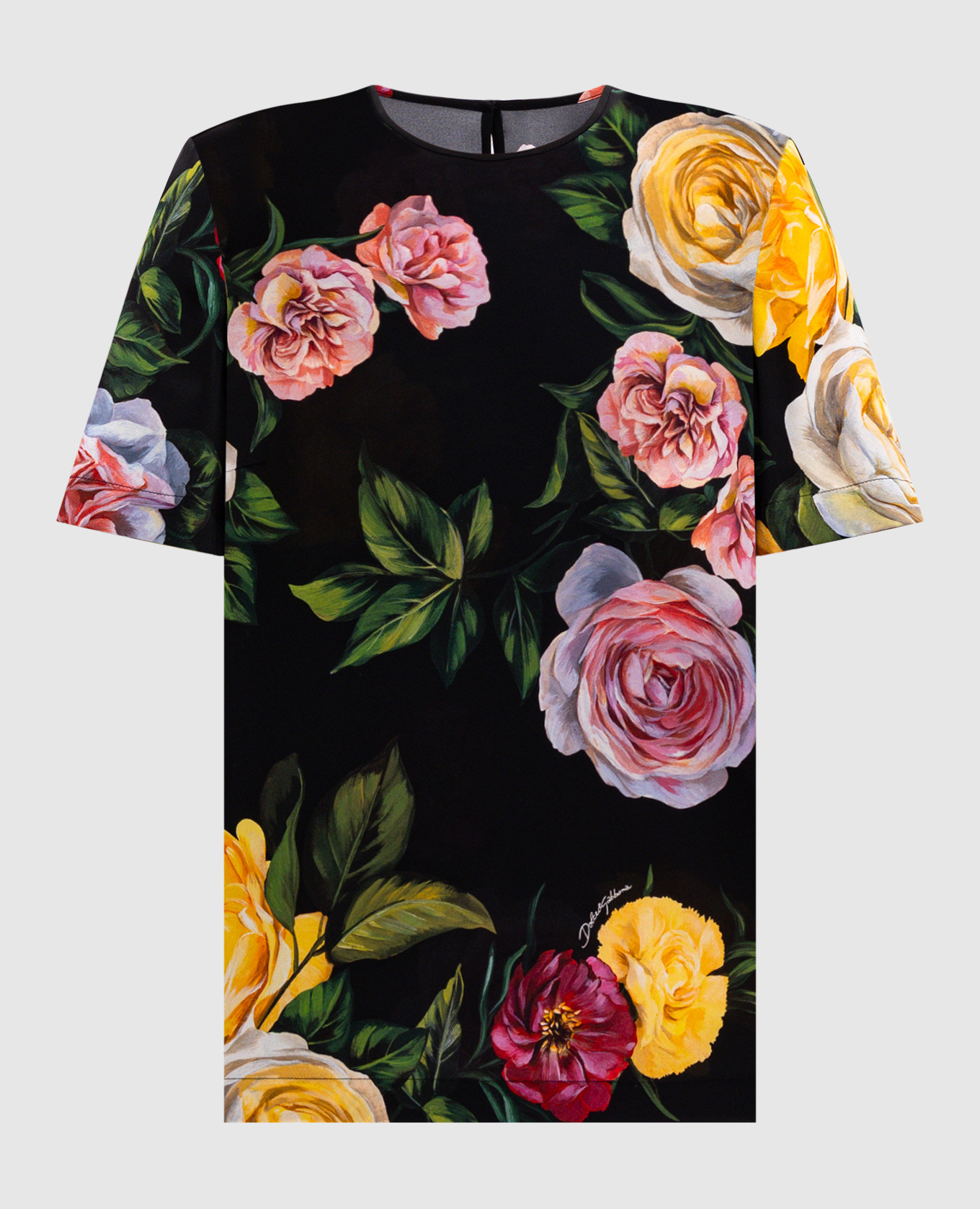 

Black silk t-shirt with peony and rose print Dolce&Gabbana