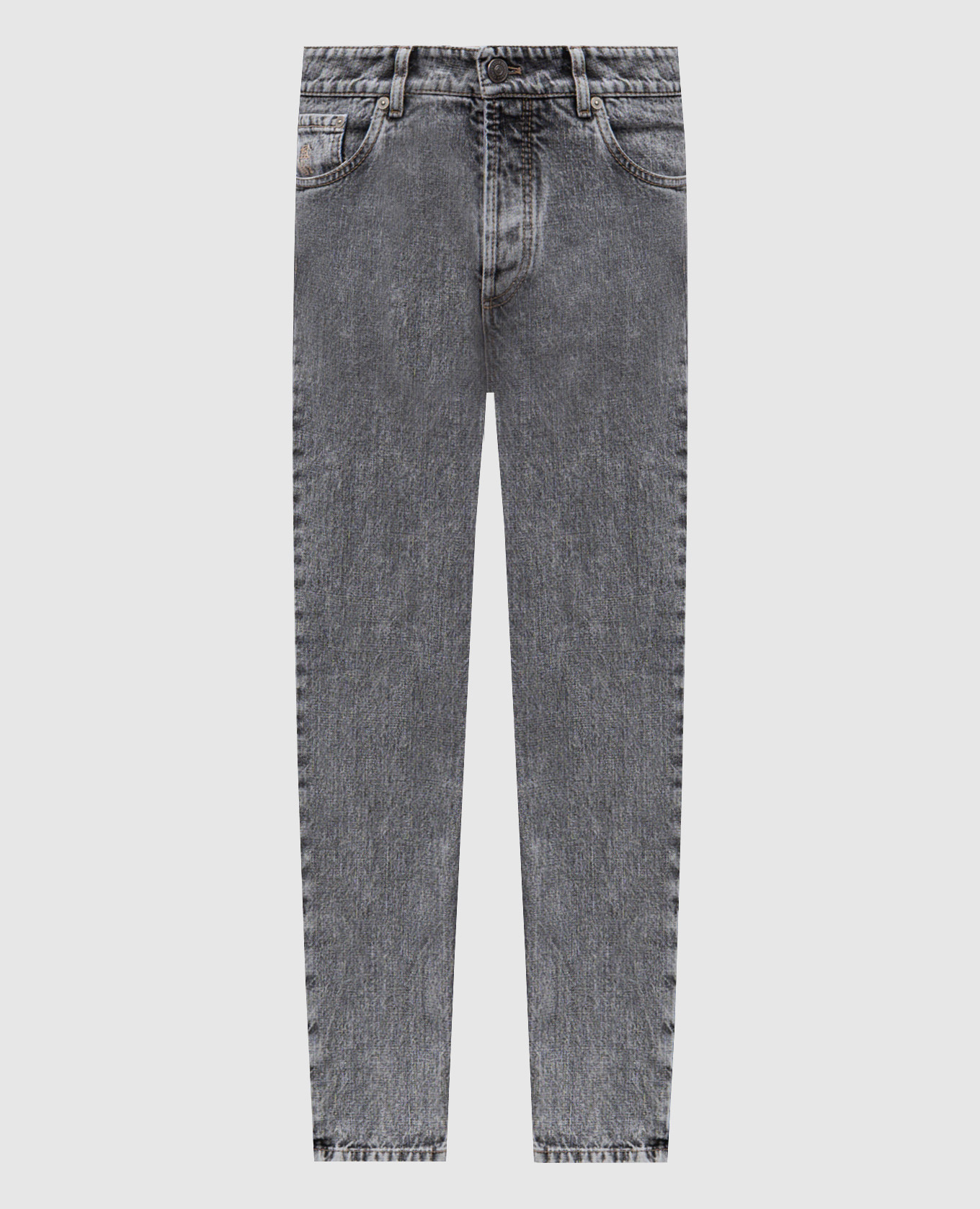 Grey jeans with embroidered logo emblem Brunello Cucinelli