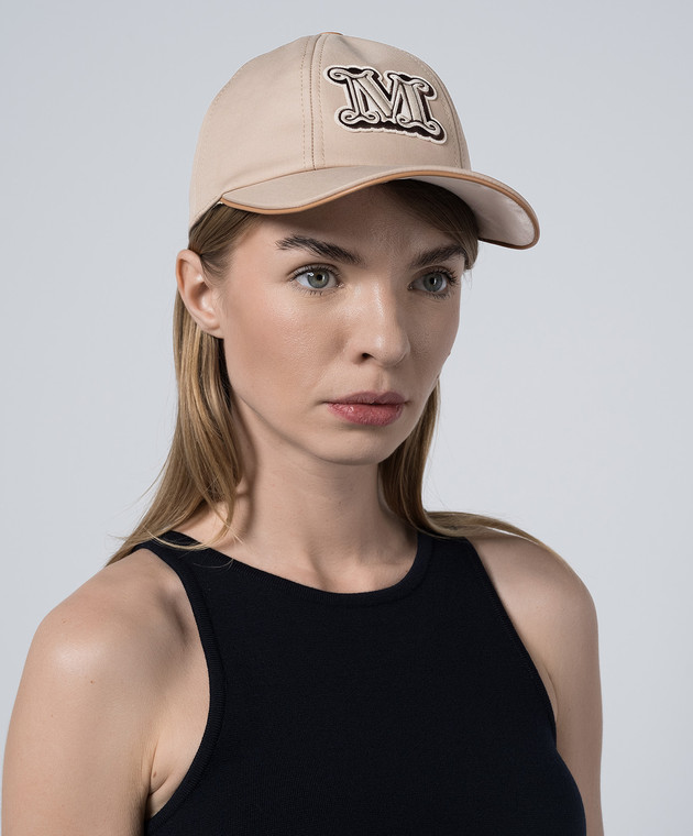 Max Mara - Beige Libero cap with logo monogram patch LIBERO - shop