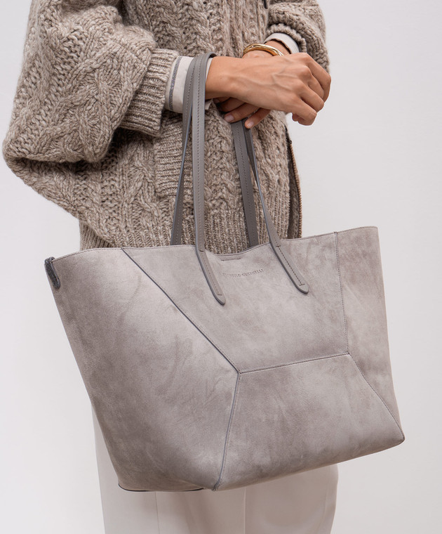 Grey suede tote bag best sale