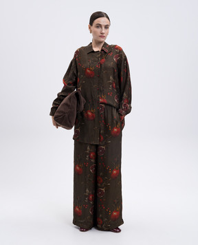 UMA WANG Pansy khaki printed culottes UP3001