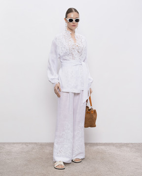 Ermanno Scervino White linen pants with broderie embroidery D464P302NZR