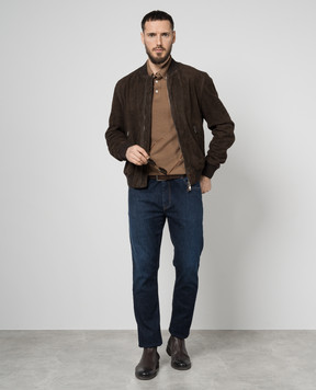 Cashmere&Whiskey Brown wool polo shirt MU7622318465RI