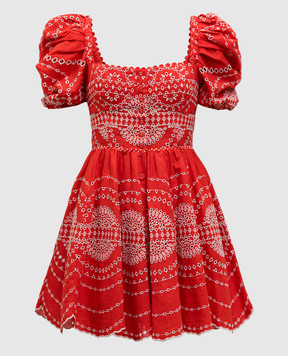Charo Ruiz Aliza red linen dress with embroidery 254604