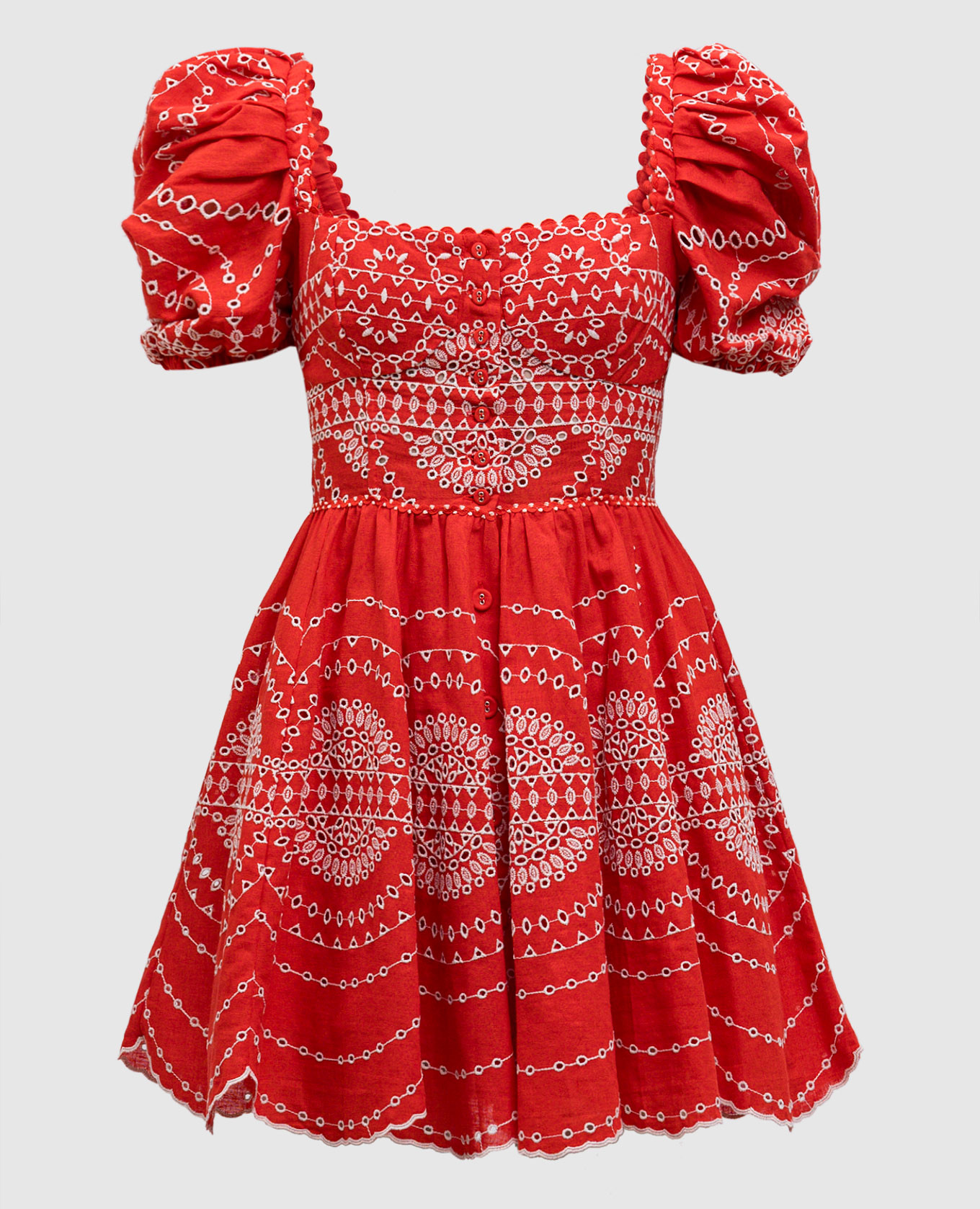 Aliza red linen dress with embroidery Charo Ruiz
