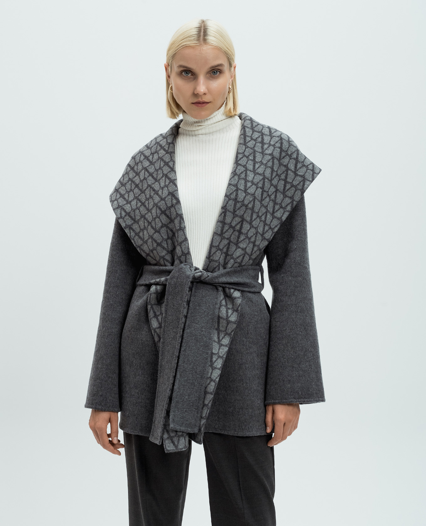 Iconographe patterned gray double-sided wool and cashmere scented coat Valentino 4