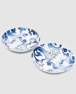Dolce&Gabbana A set of white porcelain plates for first courses in the Blu Mediterraneo print TC0S05TCA40