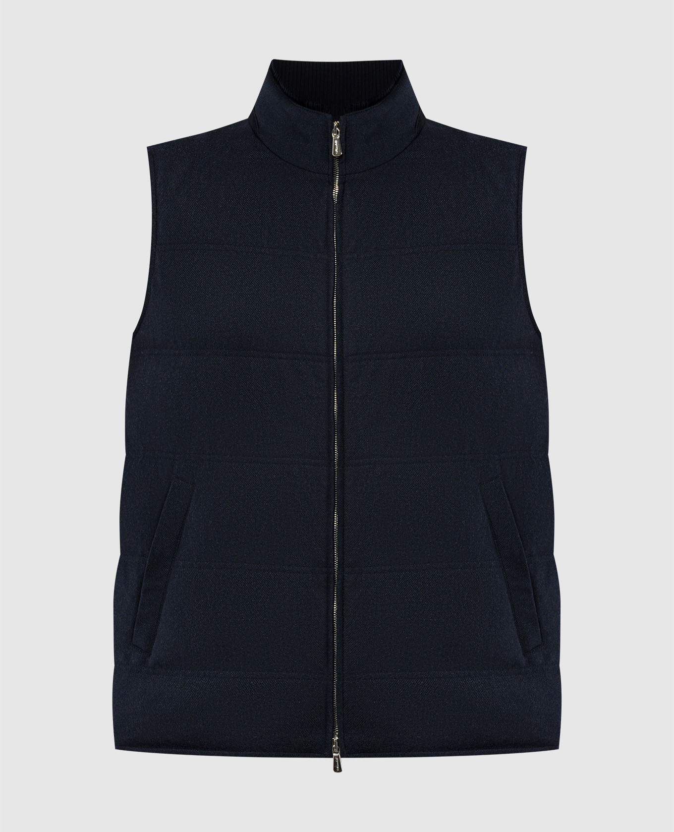 

Blue wool and cashmere down vest with logo embroidery Enrico Mandelli