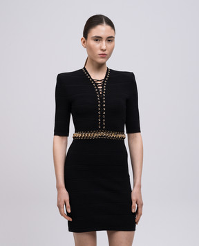 Balmain Black dress with chain EF0R6039KI44