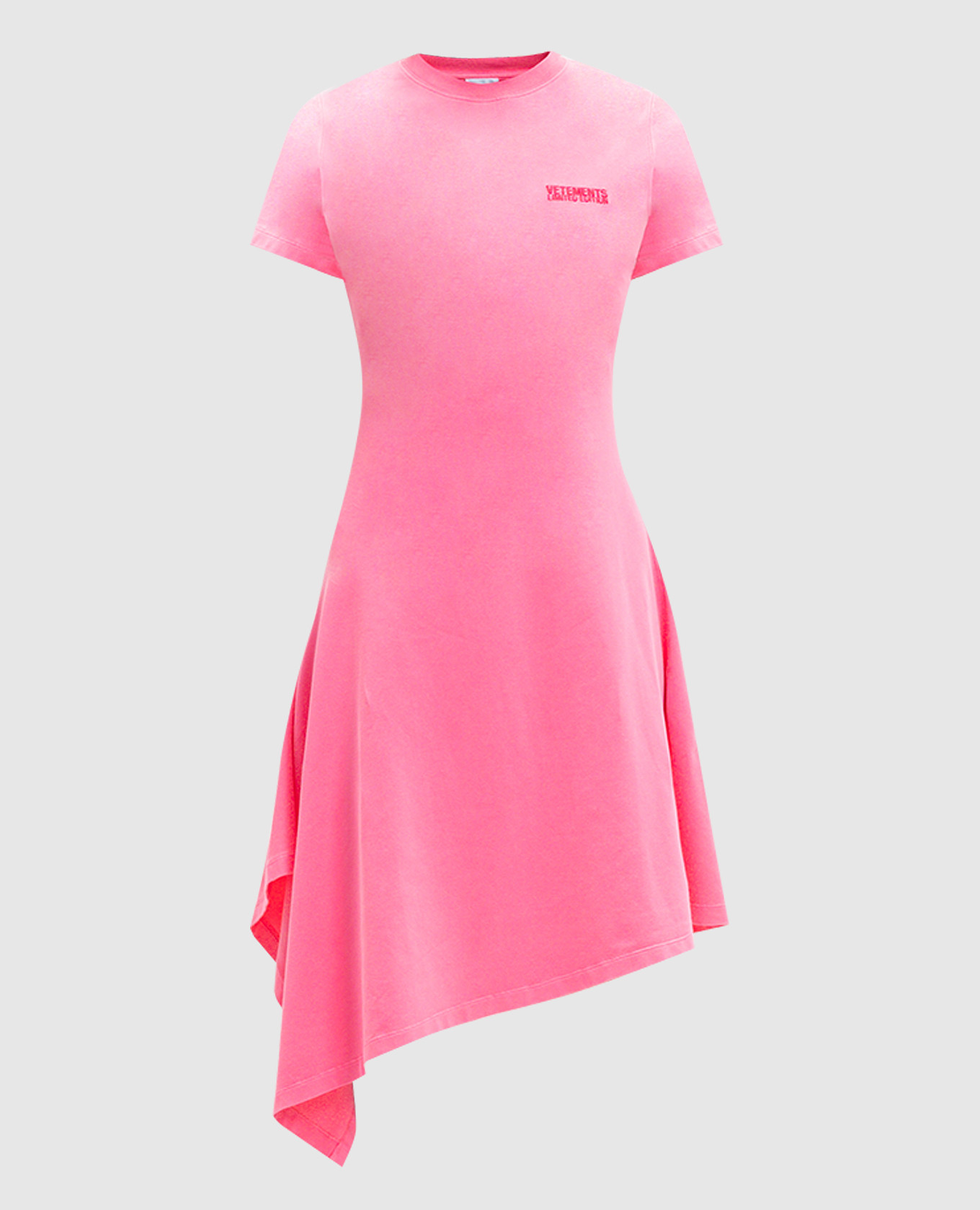 

Pink dress of asymmetrical cut with logo Vetements
