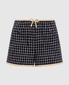 Valentino Blue tweed shorts with checked wool 7B3RF3359E4