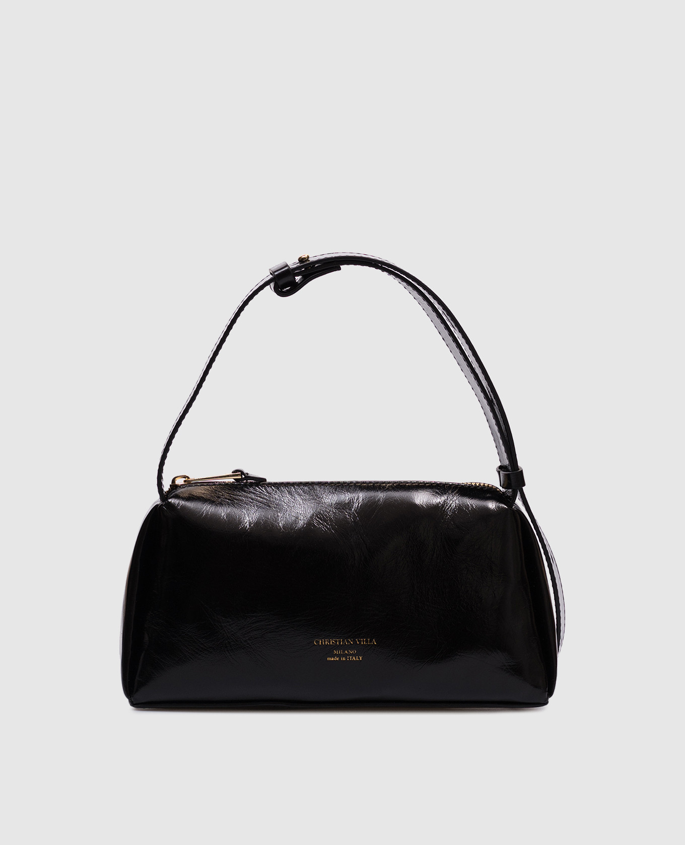 

Black glossy leather crossbody bag with logo Christian Villa