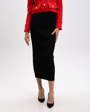 Balmain Black ribbed midi skirt DF0LD019KH70