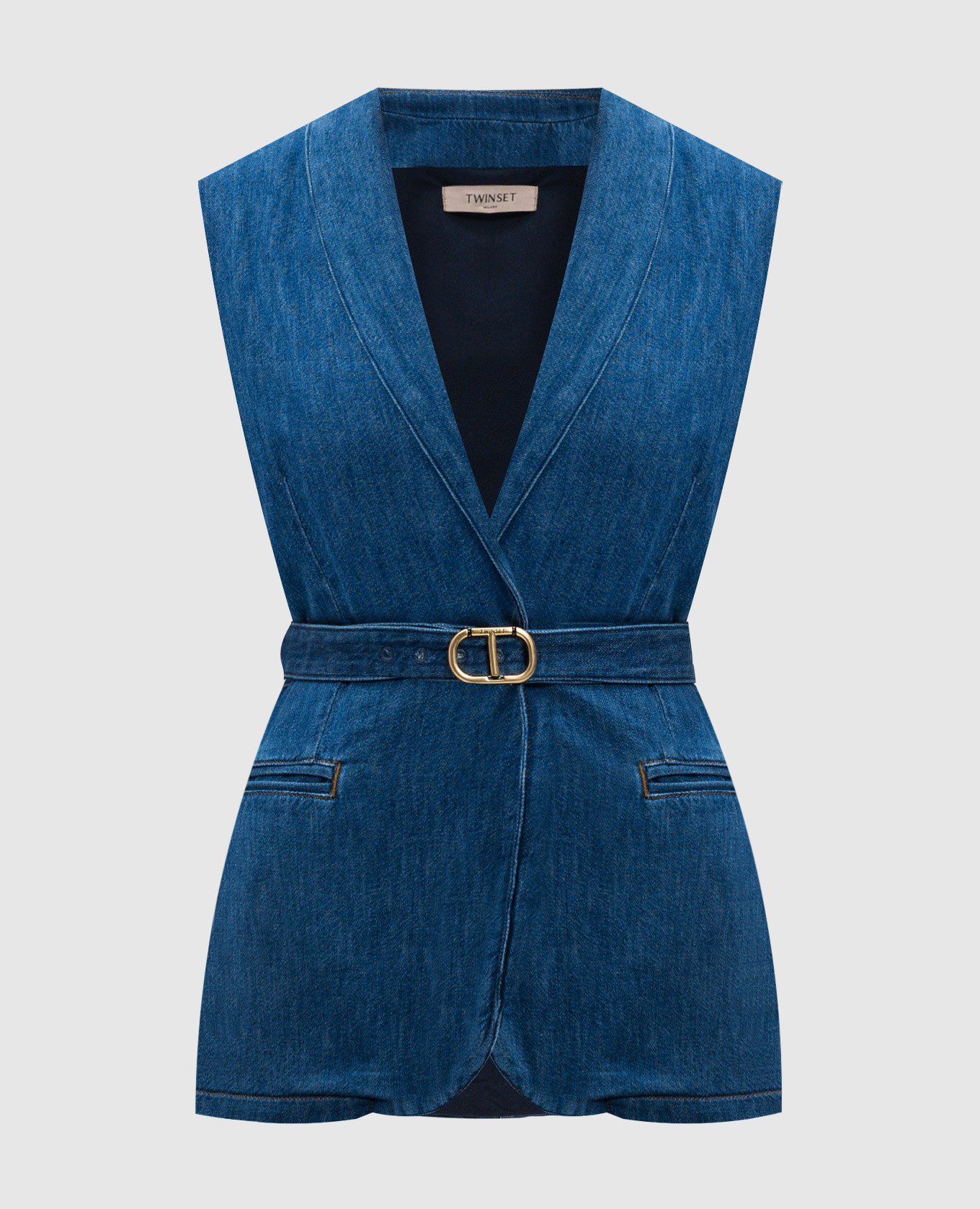 Blue denim vest with a belt Twinset