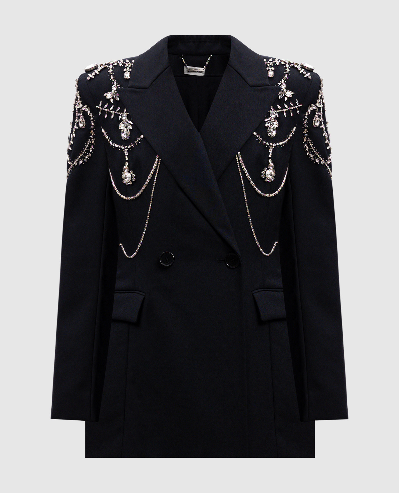Black double-breasted getty wool jacket with crystals simkhai