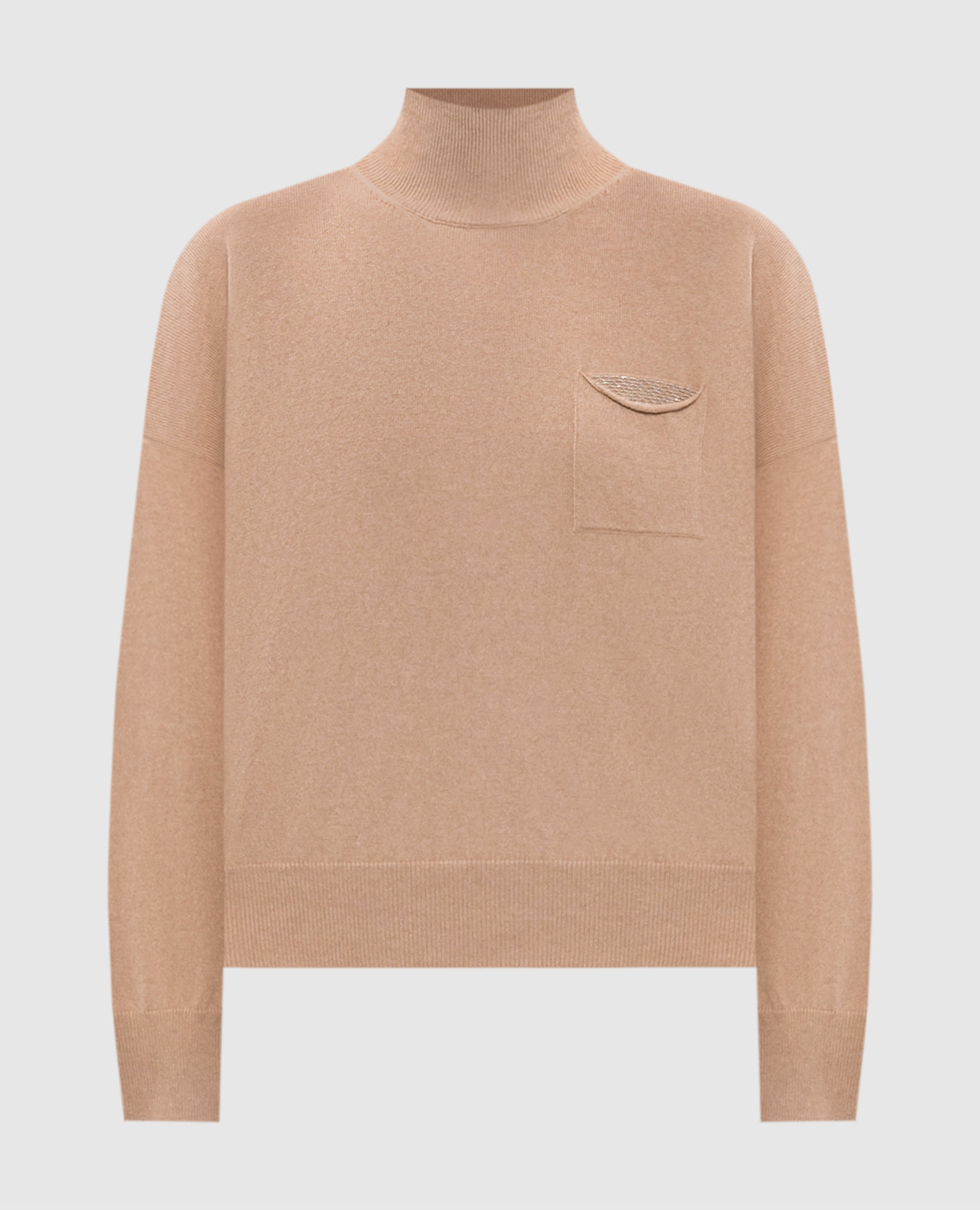 Brown wool, silk, cashmere sweater with monil chain