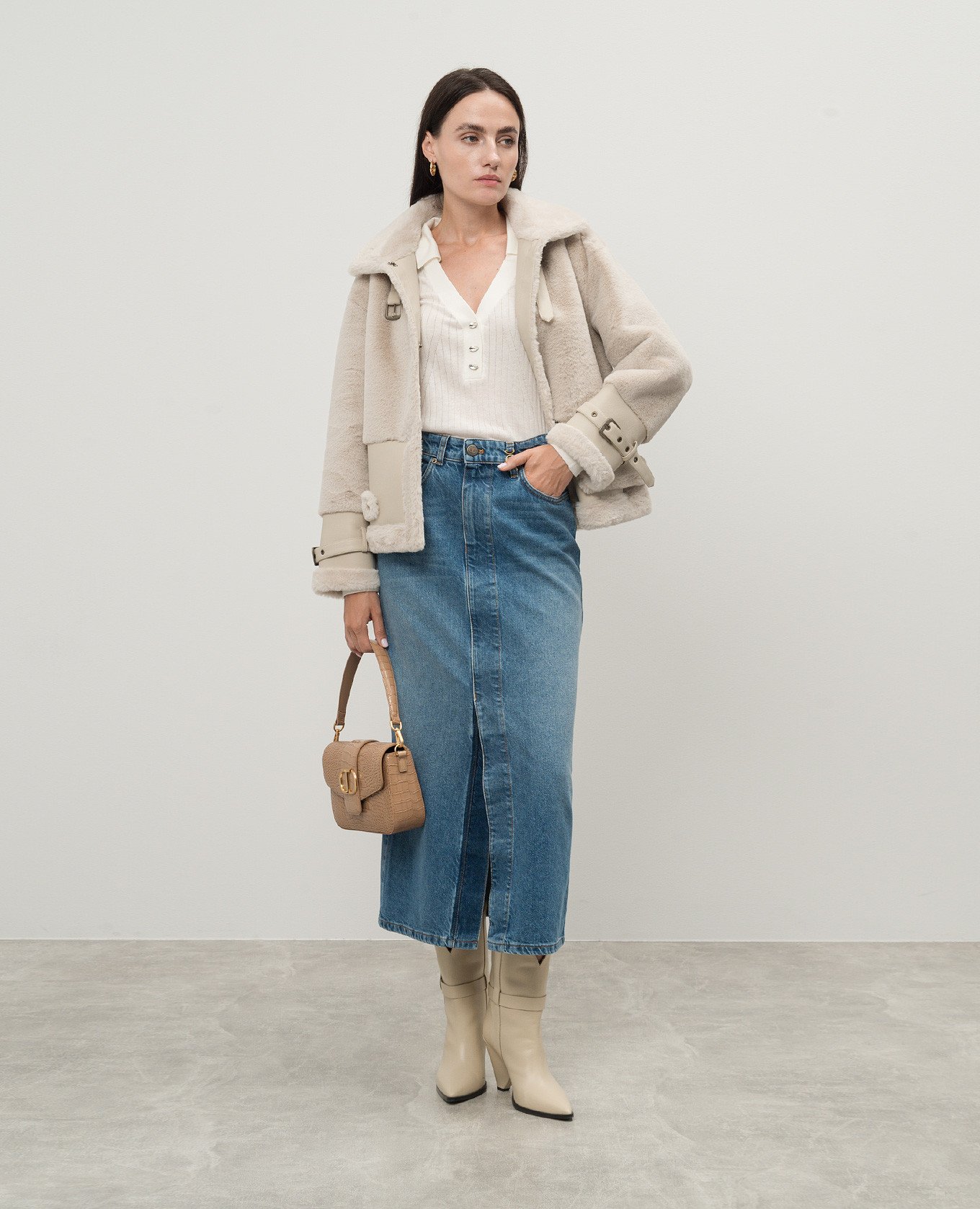 

Midi blue denim skirt with distressed effect Twinset