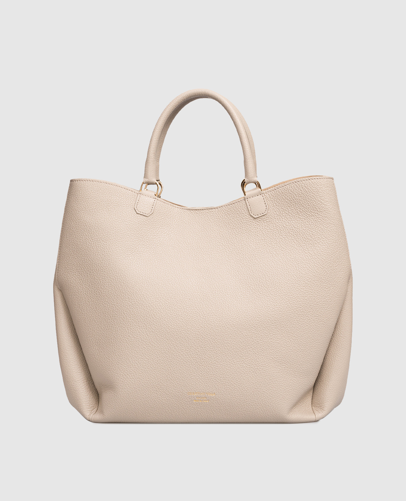 

Beige leather tote bag with logo Christian Villa