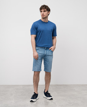 Stefano Ricci Blue denim shorts with emblem MST5103120T0129