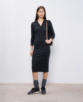 Peserico Gray melange polo dress with wool and sequins S02312J0R107551