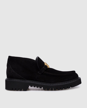 Valentino Black suede loafers with metallic logo 5W2S0JY5HTC