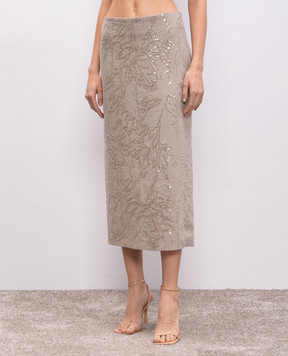 Brunello Cucinelli Beige linen midi skirt with sequins MH180G3600