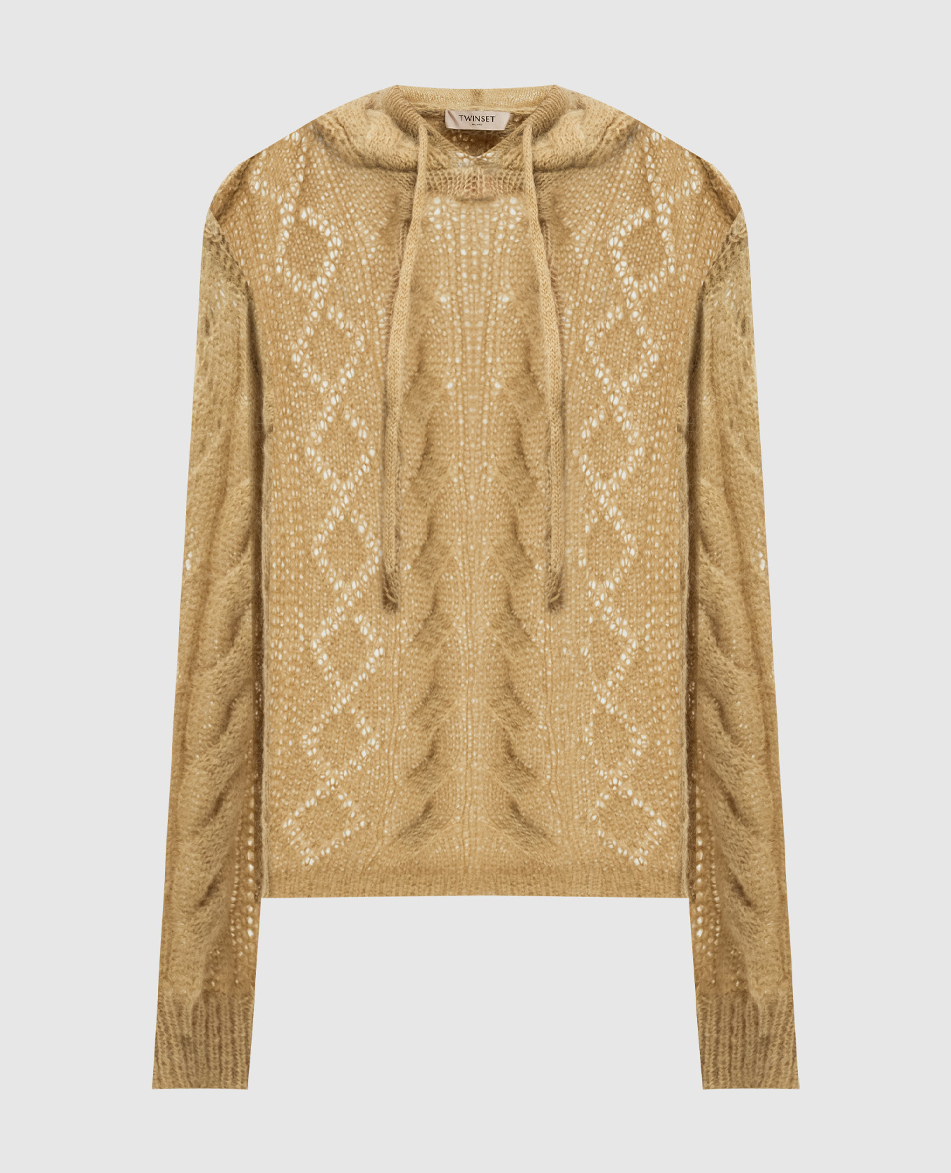 

Brown openwork hoodie with wool Twinset
